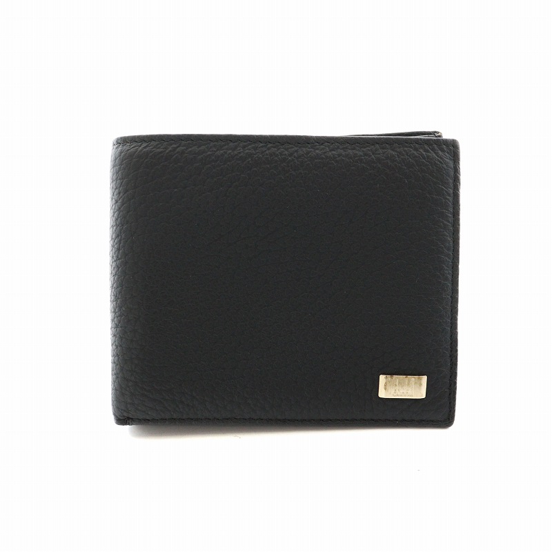 新品未使用　ダンヒル　dunhill 折財布　二つ折財布　アボリティーズ　黒 二つ折り 財布 レザー ロゴ 金具 黒 ブラック ゴールドカラー