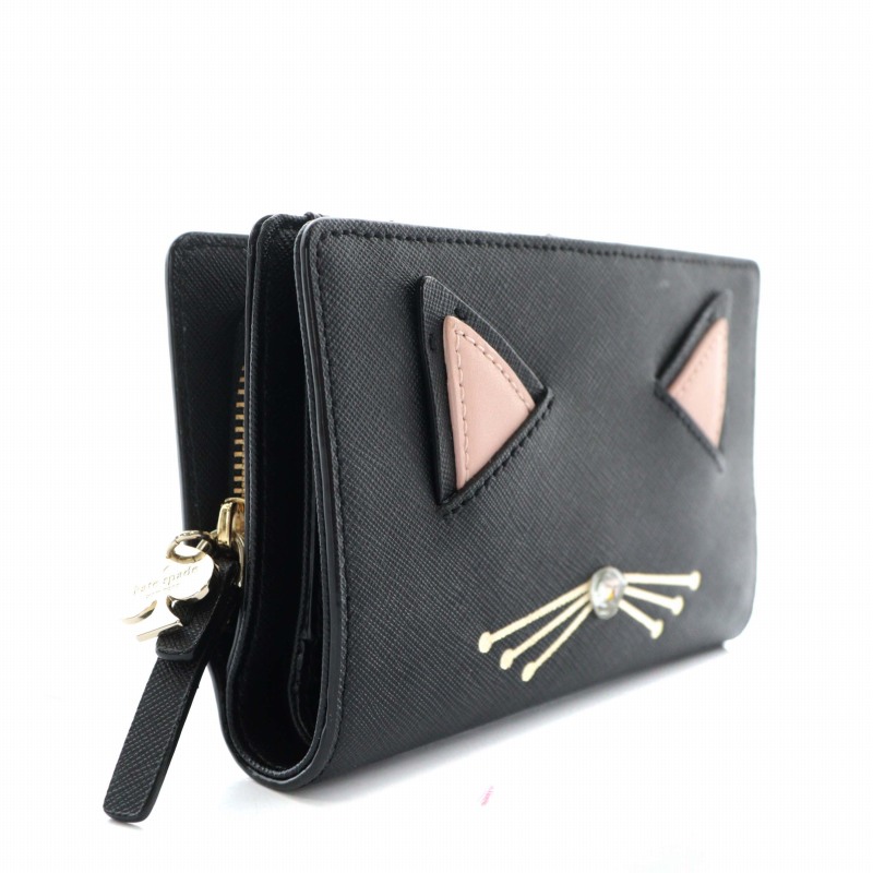 ケイトスペード KATE SPADE 財布 二つ折り レザー 猫モチーフ ライン