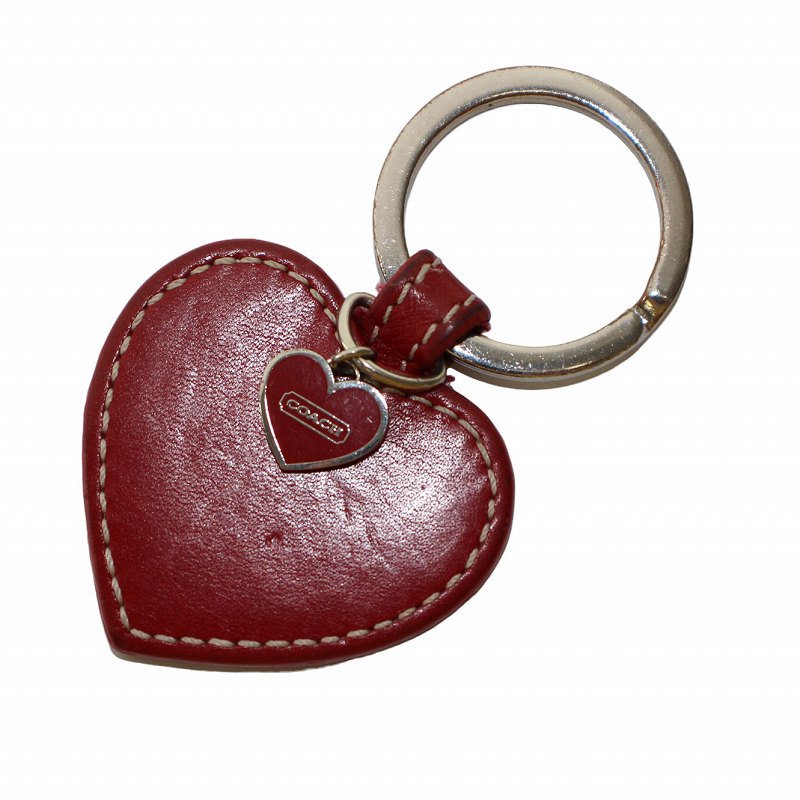 コーチ キーホルダー キーリング チャーム ハート レザー ステッチ