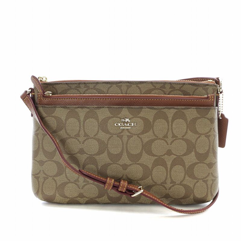 コーチ COACH ショルダーバッグ シグネチャー ポーチ付き ロゴ PVC 茶 