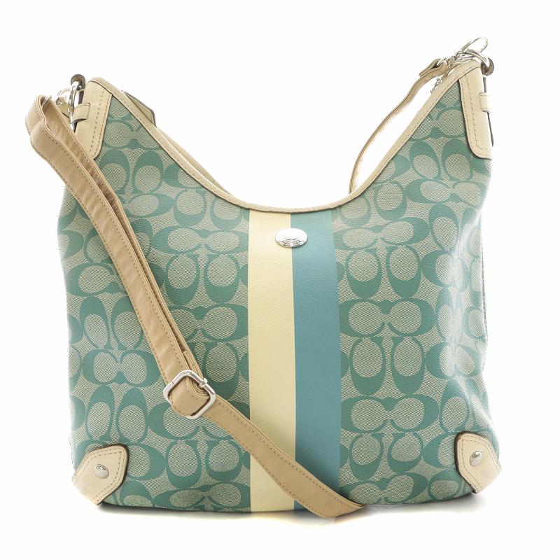 コーチ COACH ショルダーバッグ シグネチャー PVC レザー 総柄 青