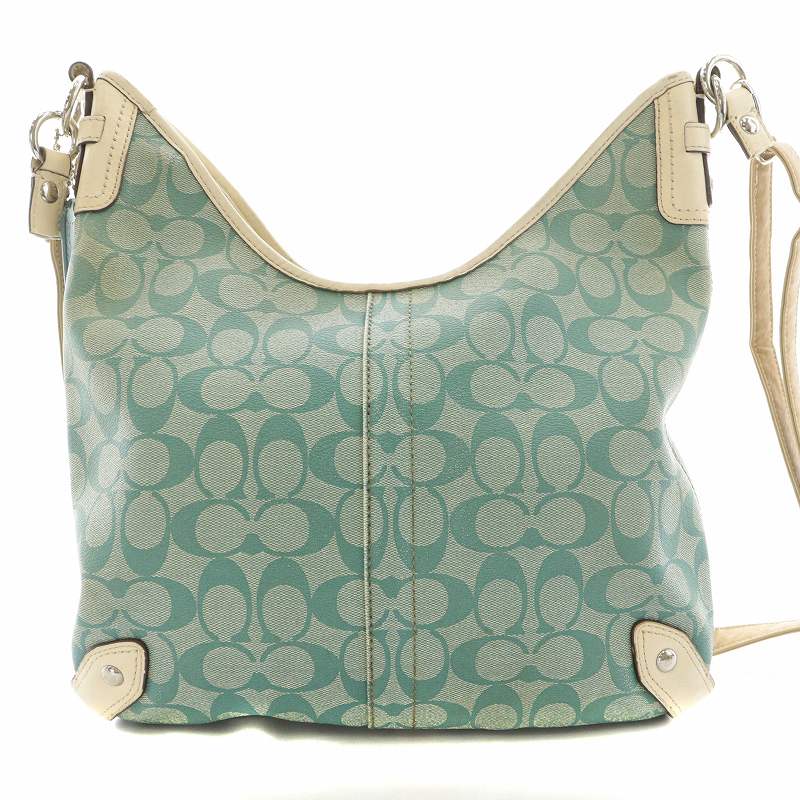 コーチ COACH ショルダーバッグ シグネチャー PVC レザー 総柄 青