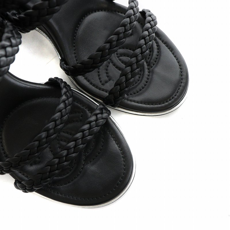 シャネル サンダル レザー ココマーク ウェッジソール 編み込み ストラップ