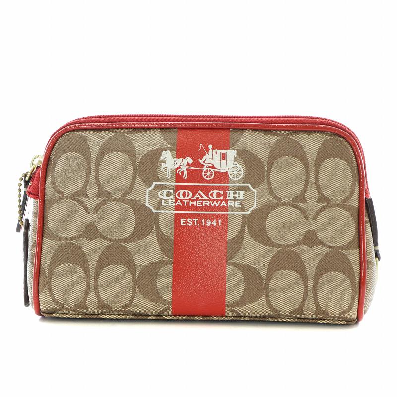 コーチ COACH ヘリテージ シグネチャーストライプ ポーチ 化粧ポーチ 