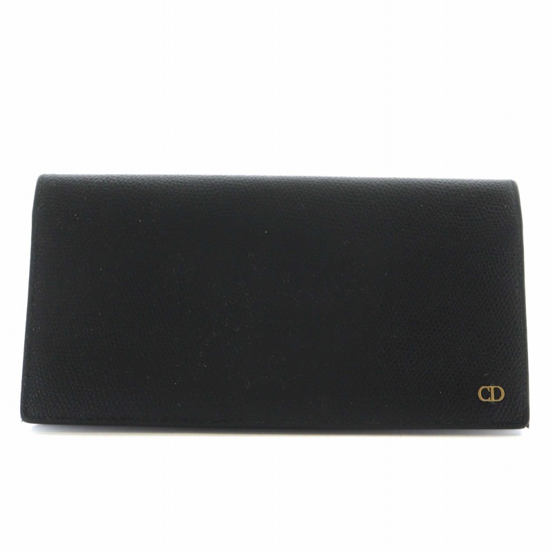 【美品】クリスチャンディオール 長財布 CDロゴ 金具 レザー ブラック 黒色 Christian Dior ディオール 長財布 ウォレット エンボスロゴ