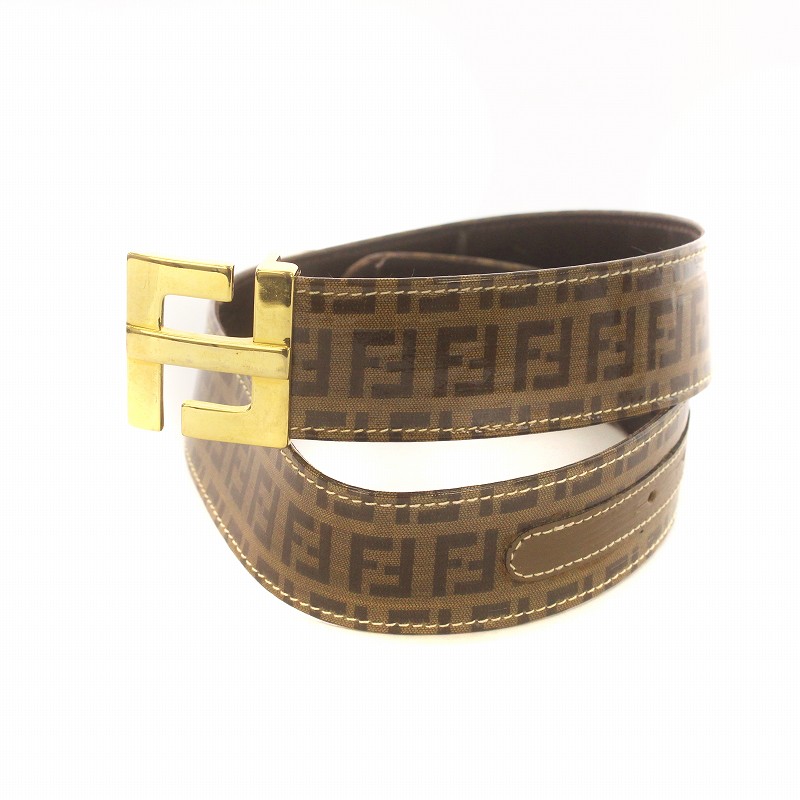 【美品✨】フェンディ ベルト ズッカ柄 ゴールド金具 レザー ブラウン 美品】フェンディ ベルト ズッカ柄 シルバー金具 レザー ブラウン
