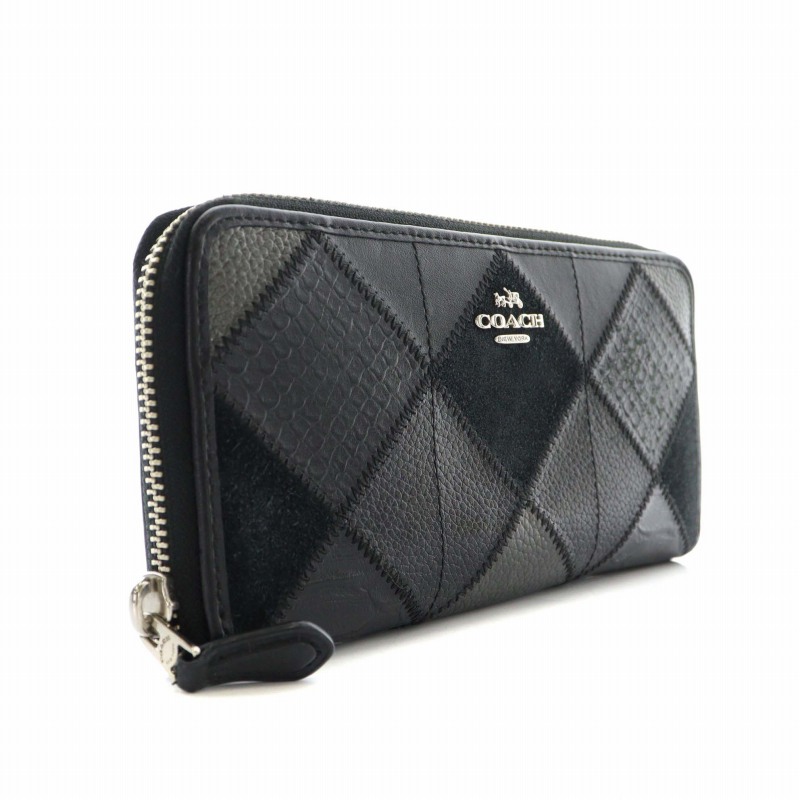 コーチ COACH 長財布 レザー スエード ラウンドファスナー