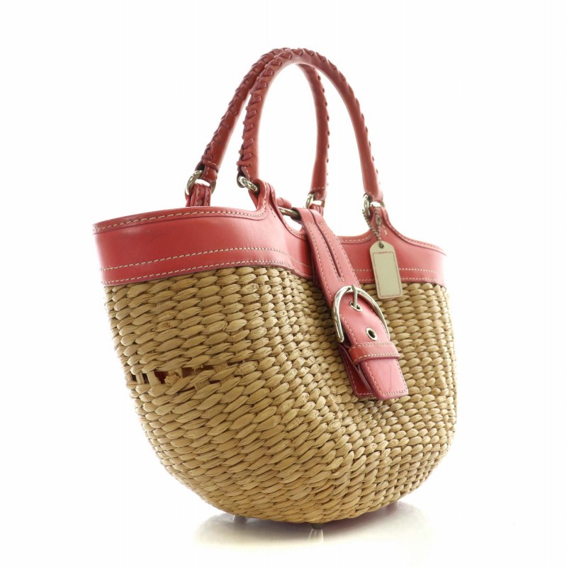 COACH コーチ かごバッグ ピンク ベージュ バスケット ストロー 編み込み COACH - COACH コーチ カゴバッグ ストローの通販 by celeb