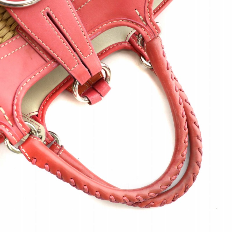COACH コーチ かごバッグ ピンク ベージュ バスケット ストロー 編み込み コーチ COACH かごバッグ バスケット ハンド ストロー レザー