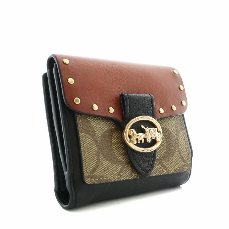 未使用 コーチ ボディバッグ レザー PVC ロゴ バイカラー ブラウン 黒