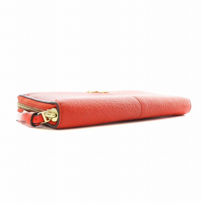 トリーバーチ　レザー 赤 長財布 ゴールドロゴ トリーバーチ TORY BURCH 長財布 レザー ラウンドファスナー