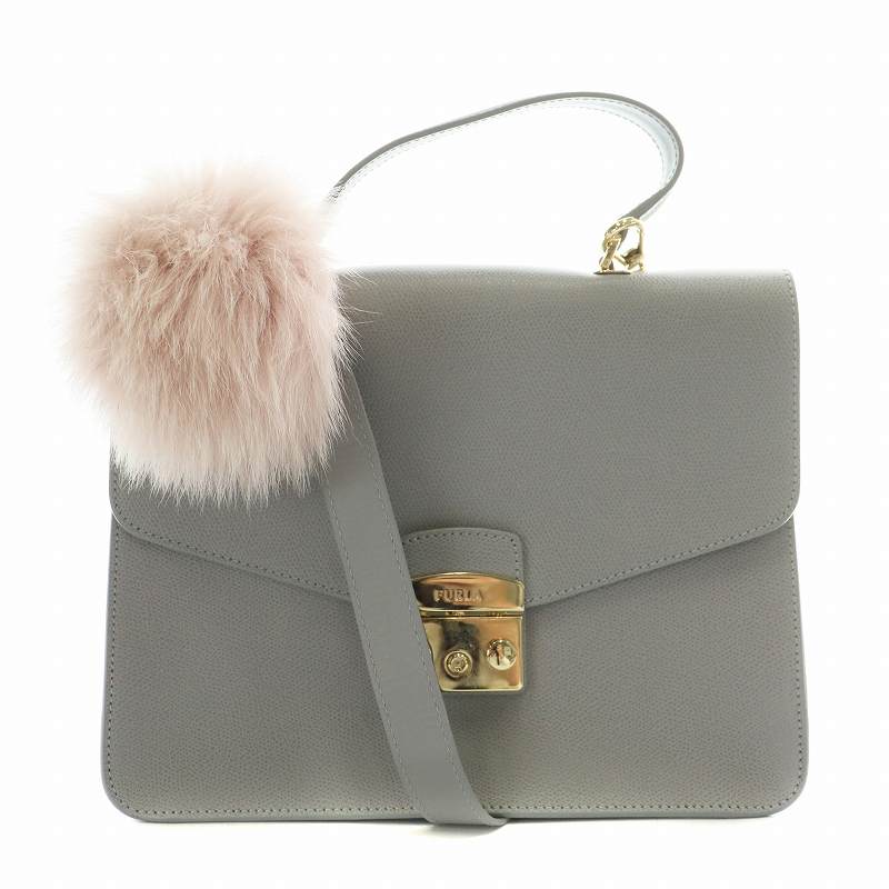 美品✨フルラ ハンドバッグ　メトロポリス　2WAY　サッチェル　グレー　レザー フルラ FURLA メトロポリス サッチェル ハンドバッグ ショルダー
