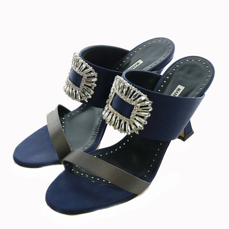 Manolo Blahnik ネイビー スエード ミュール MANOLO BLAHNIK マノロブラニク ミュール MAYSALE SUEDE DAIM 050