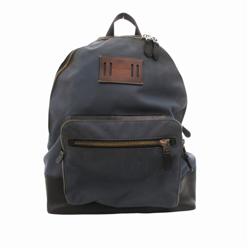 コーチ COACH リュックサック バックパック キャンバス レザー 青 