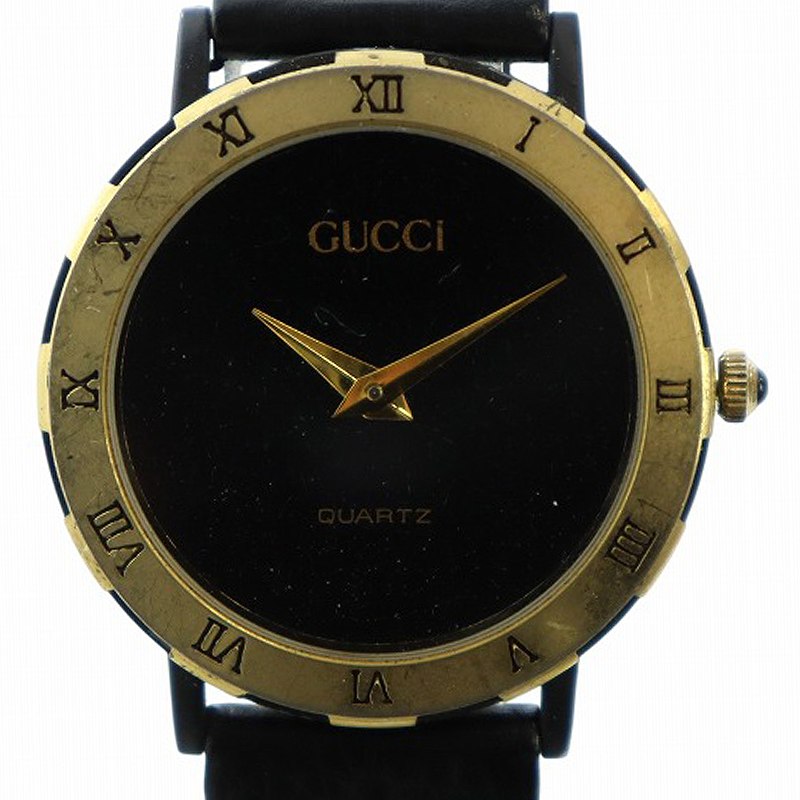 グッチ 腕時計 ウォッチ クォーツ ローマン ロゴ レザーベルト ゴールド色