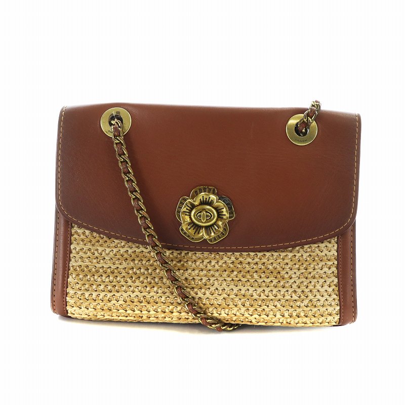 コーチ COACH ショルダーバッグ 斜め掛け ロゴ レザー フラワー 
