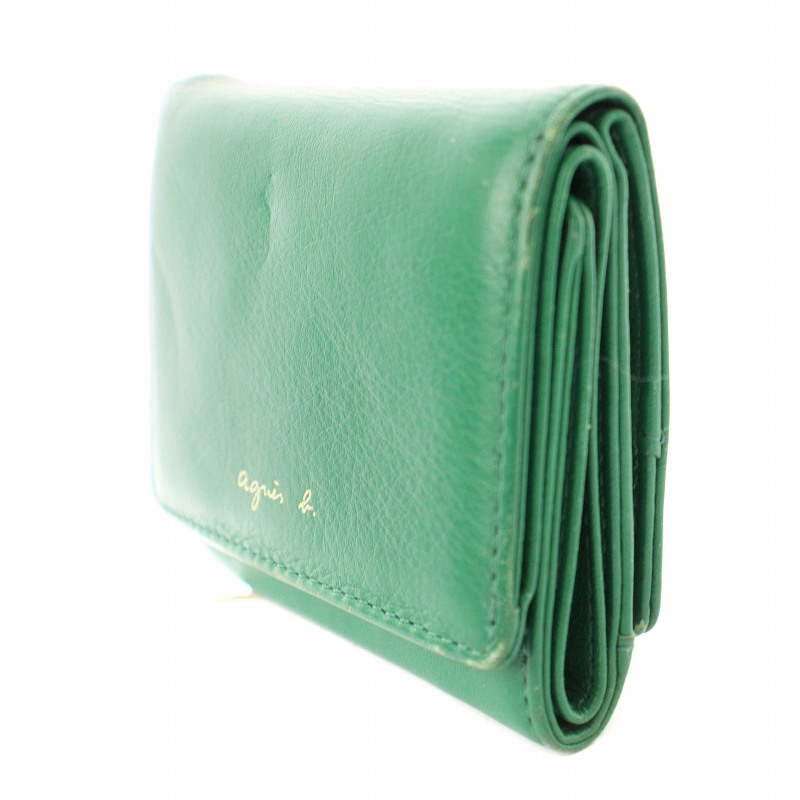先着1点 agnes b. アニエスベー 三つ折り財布 グリーン 財布 緑 未使用 agnes b. アニエスベー レザー三つ折り財布 ブラック