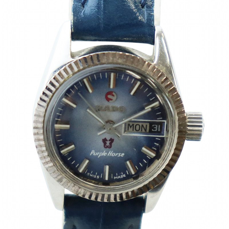 SALE【希少品】RADO Purple Horse 縦型デイデイト 自動巻 RADO ラドー Purple Horse パープルホース 11794 3針 デイト シルバー