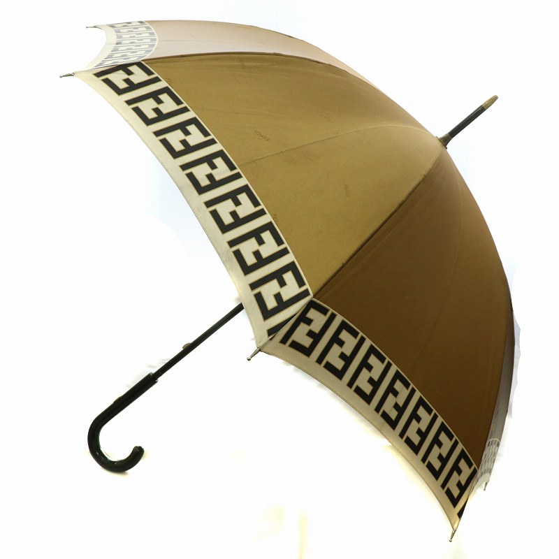 フェンディ FENDI 雨傘 長傘 パラソル ロゴ ズッカ柄 総柄 ベージュ