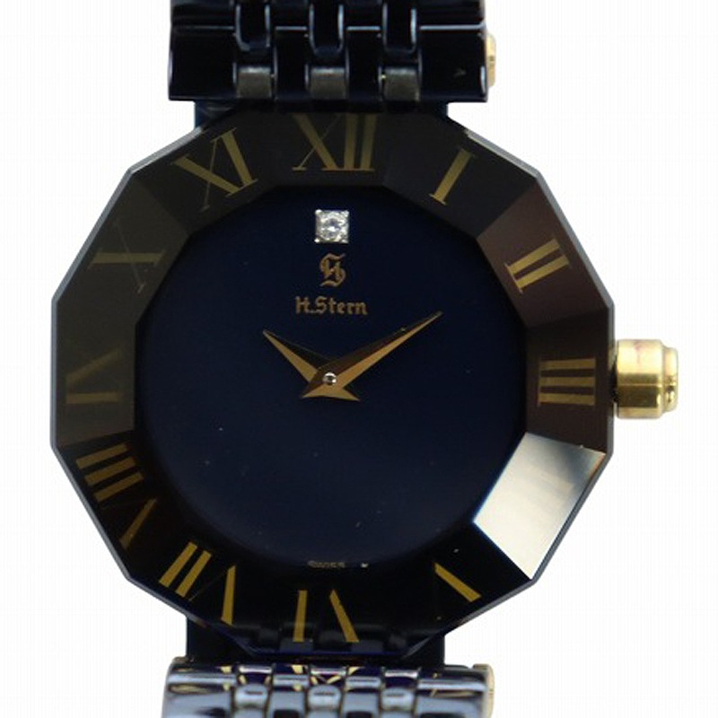 エイチスターン H.Stern 腕時計 クォーツ 1Pダイヤモンド 黒文字盤 紺