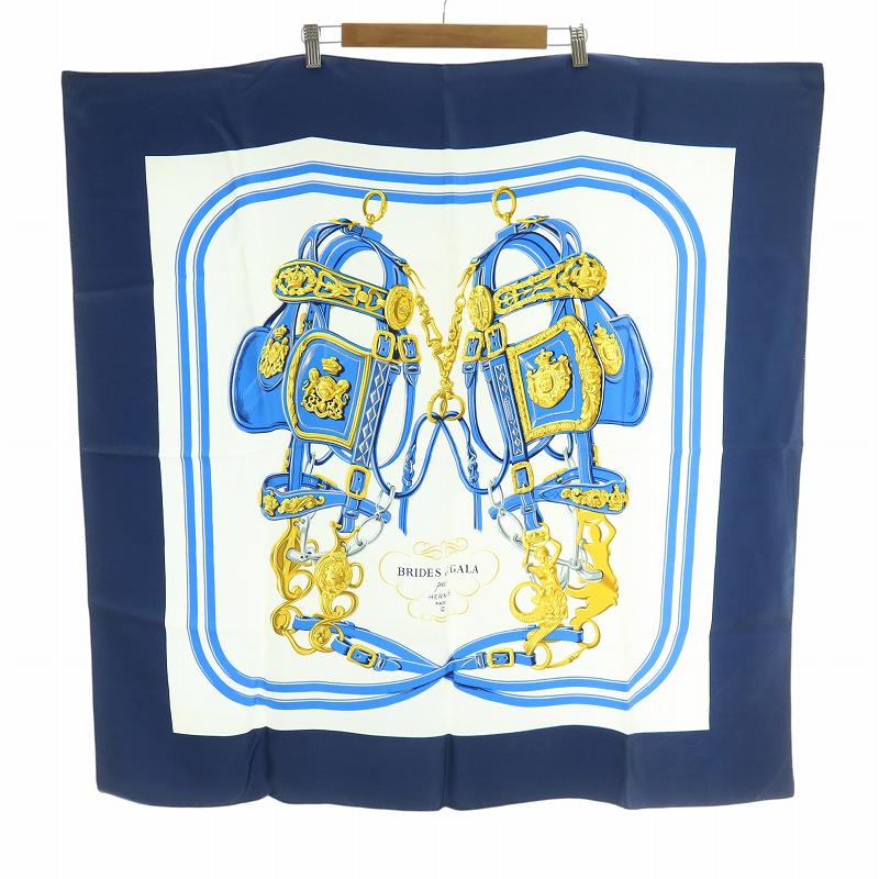 HERMES エルメス カレ 90 式典用の馬勒 スカーフ BLUE 青