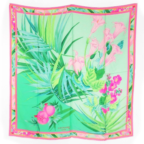 レオナール LEONARD スカーフ 大判 スクエア ザクロ 百合 リーフ 花柄
