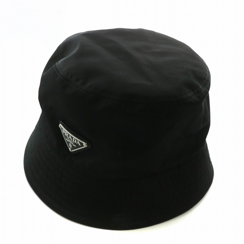 プラダ　バケットハット　三角ロゴプレート　ブラック　XL PRADA バケットハット 帽子 三角ロゴプレート ブラック XL 【公式通販】