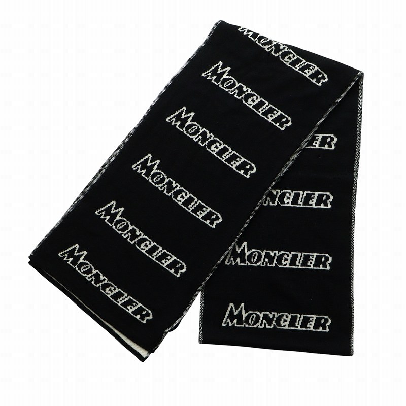 【中古】モンクレール MONCLER SCIARPA TRICOTO マフラー ストール ロゴ 黒 ブラック E20919903000 A9054 モンクレール MONCLER SCIARPA TRICOTO マフラー ストール ロゴ 黒