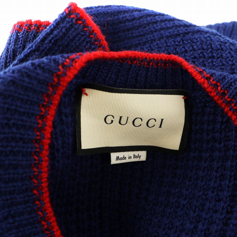 グッチ GUCCI ニット セーター Vネック 長袖 ロゴ ワッペン 象 S 紺 