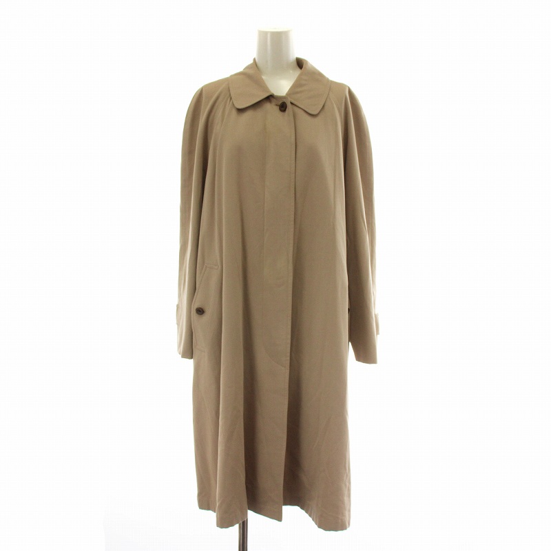 バーバリーズ Burberrys 90s 白タグ ヴィンテージ ステンカラー コート ロング ラグラン 裏地チェック柄 比翼ボタン 7AR S ベージュ /XZ ■GY18 レディース