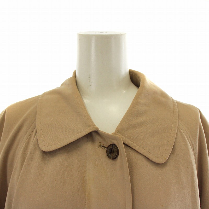 バーバリーズ Burberrys 90s 白タグ ヴィンテージ ステンカラー コート ロング ラグラン 裏地チェック柄 比翼ボタン 7AR S ベージュ /XZ ■GY18 レディース