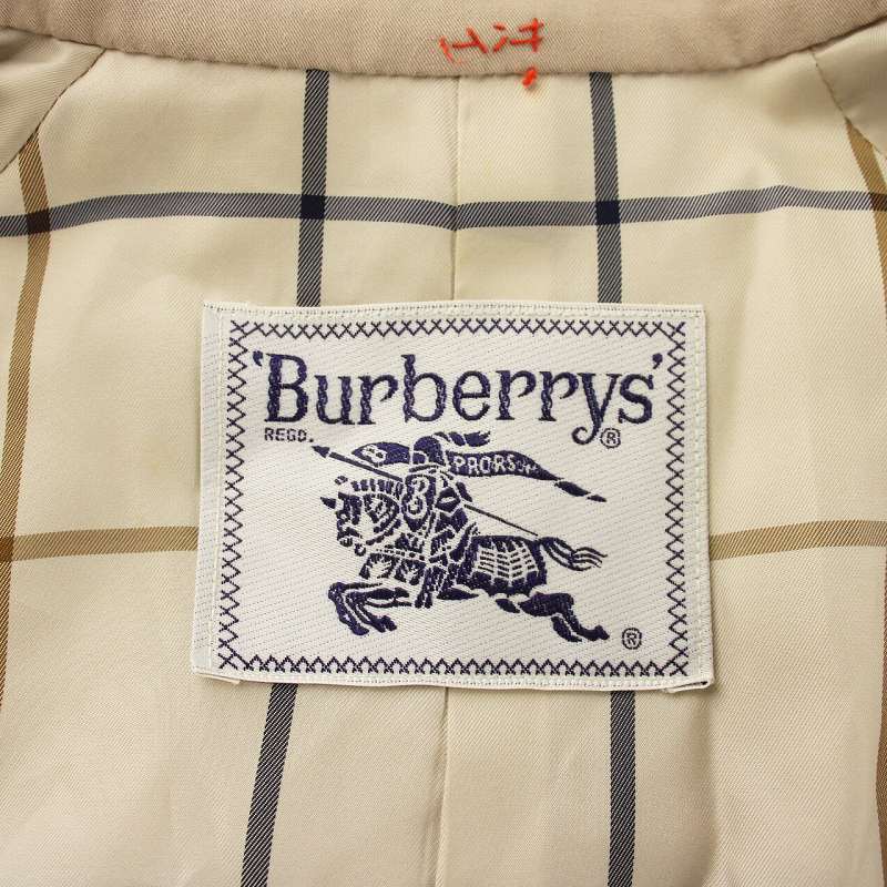 バーバリーズ Burberrys 90s 白タグ ヴィンテージ ステンカラー コート ロング ラグラン 裏地チェック柄 比翼ボタン 7AR S ベージュ /XZ ■GY18 レディース