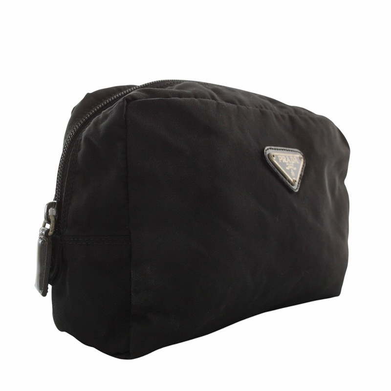【美品✨】プラダ　化粧ポーチ　小物入れ　テスートナイロン　三角プレート　黒 プラダ PRADA メイクポーチ 化粧ポーチ 小物入れ ナイロン ロゴ 三角