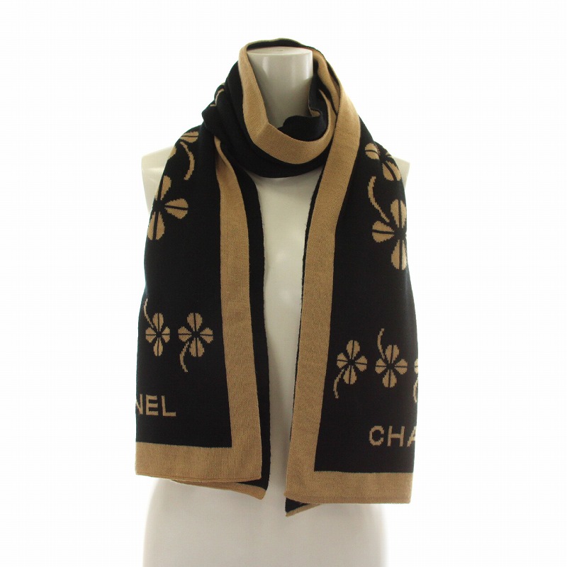 未使用【シャネル/CHANEL】スカーフ ココマーク ストール 黒金 ショール d12-5 CHANEL シャネル ココマーク シルク ストール ショール ブラック
