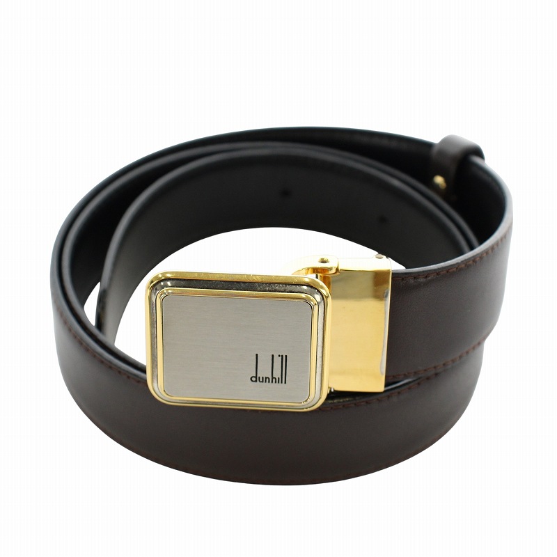【美品】dunhill ダンヒル レザーベルト ブラウン ゴールドバックル ダンヒル dunhill ベルト レザー ロゴ バックル ゴールド金具 茶色