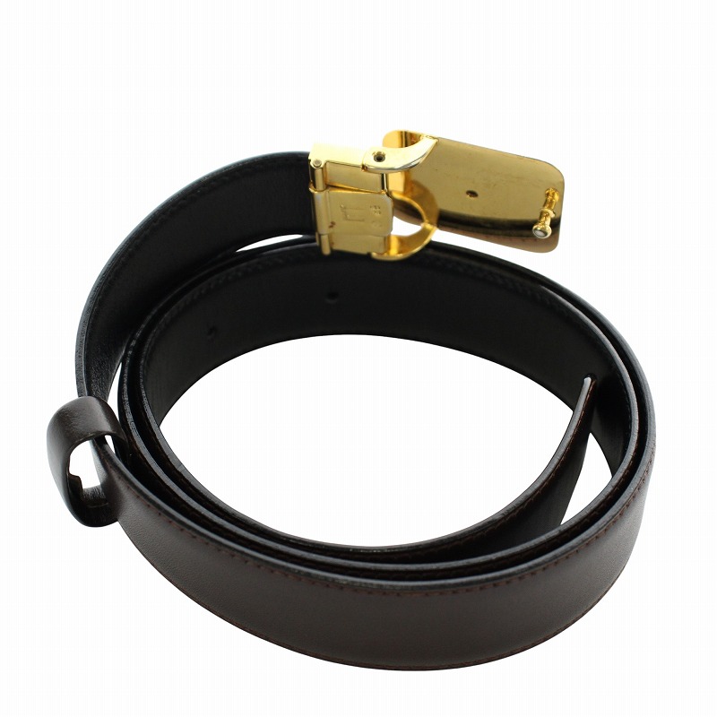 ダンヒル dunhill ベルト レザー ロゴ バックル ゴールド金具 茶色