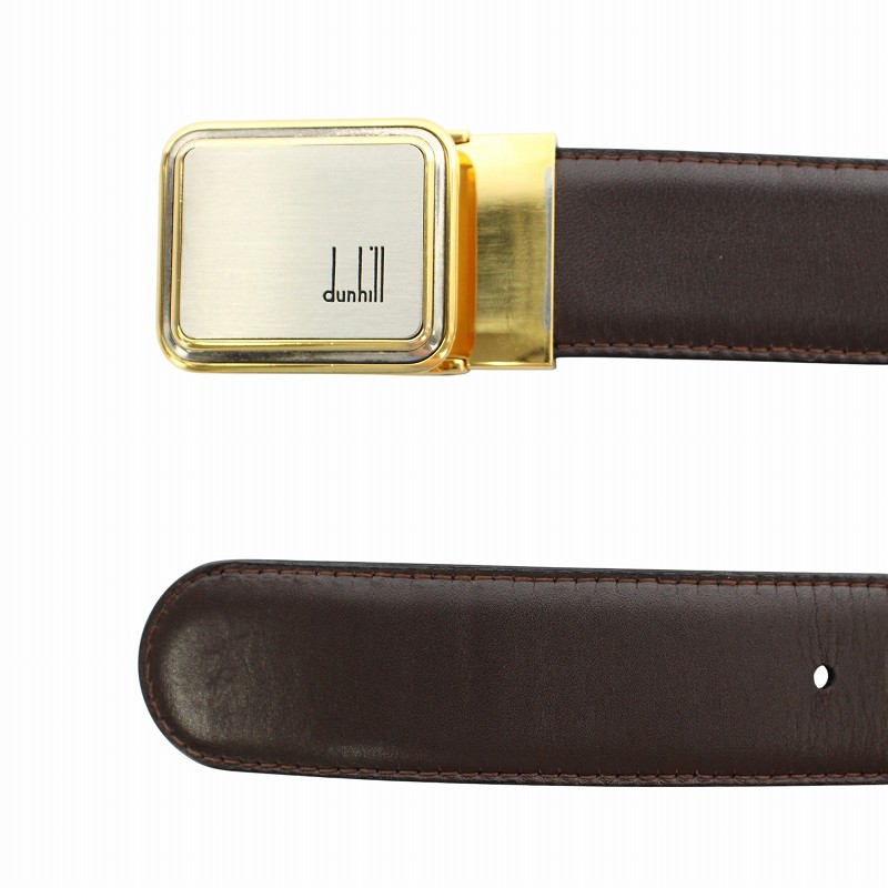 ダンヒル dunhill ベルト レザー ロゴ バックル ゴールド金具 茶色