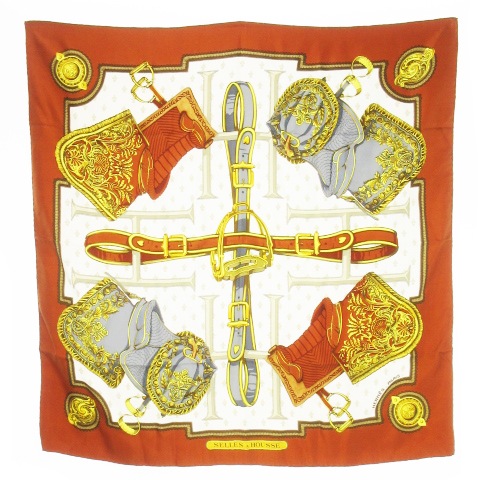 希少✨️ エルメス HERMESスカーフ カレ90 SELLES A HOUSSE エルメス HERMES SELLES A HOUSSE カバーへの腰かけ カレ90 スカーフ
