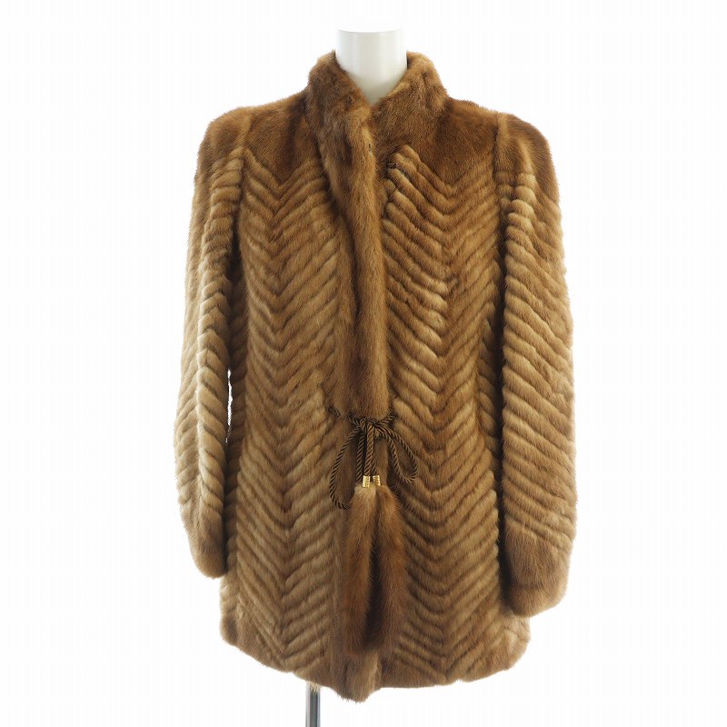 Repos 毛皮コート ミンクファー 長袖 ミドル 総裏地 ネーム刺繍