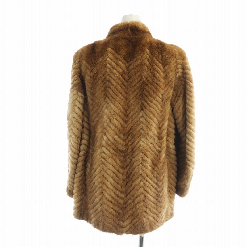 【帝国ホテル　フタバファー】毛皮　ファーコート ロング丈 刺繍 茶　Lサイズ 帝国ホテル フタバファー】毛皮 ファーコート ロング丈 刺繍 茶