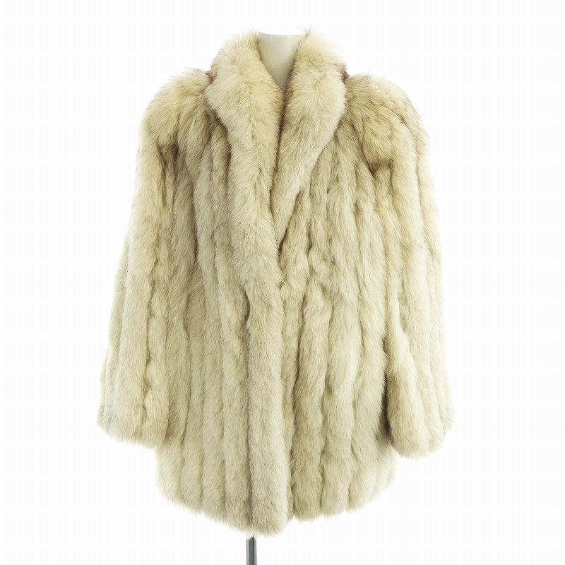 アイボリー 毛皮コート セール ロティニー ROTINY 毛皮コート フォックスファー 長袖 総裏地 ロゴ