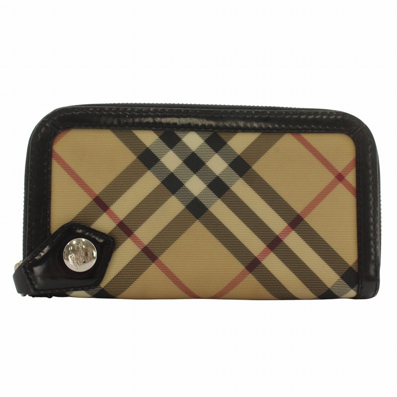 Burberry バーバリー レザー ノバチェック ラウンドファスナー 長財布