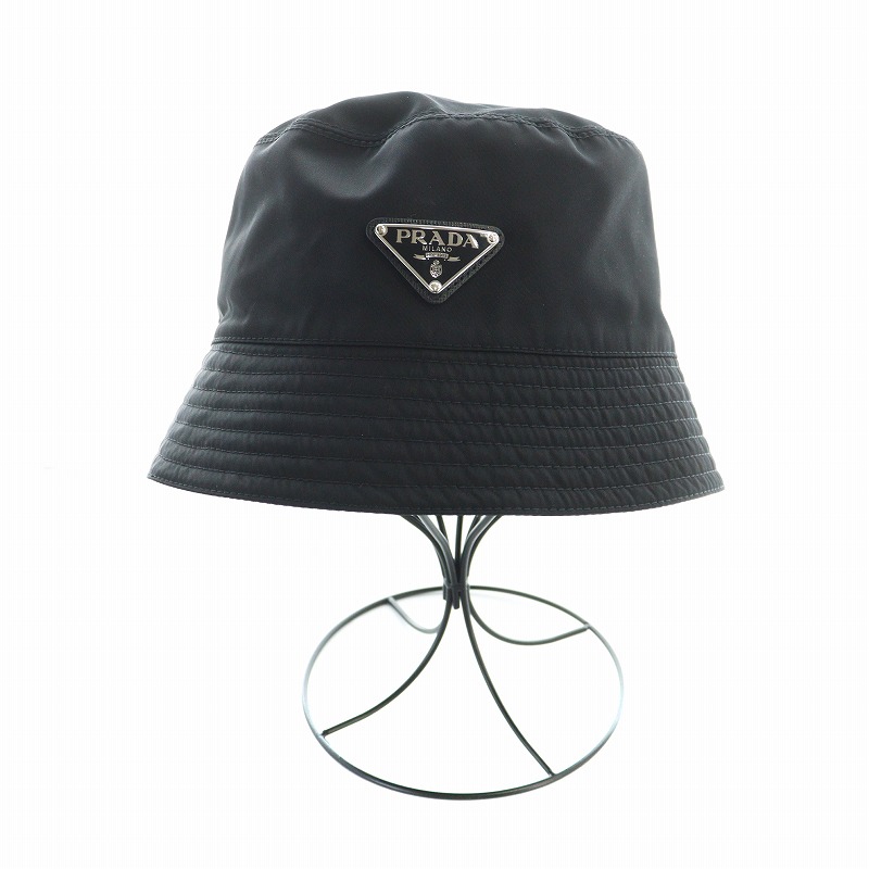 PRADA ブラック バケットハット 1週間限定出品!コメント無し即購入OK!! プラダ PRADA Prada Re-Nylon バケットハット 帽子 ロゴ 三角
