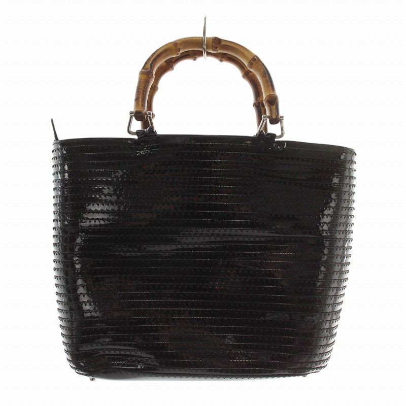 グッチ GUCCI バンブー ハンドバッグ トート エナメル 黒 ブラック 002 