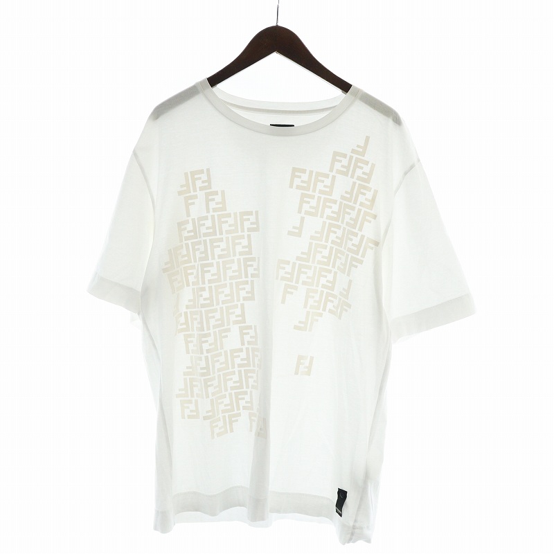 フェンディ FENDI Tシャツ カットソー 半袖 ロゴ ズッカ柄 総柄 XL 白