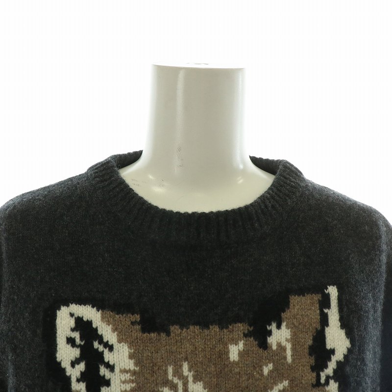 【中古】MAISON KITSUNE BIG FOX HEAD PULLOVER ニット セーター ウール 長袖 ロゴ XS グレー HW00519KT1016 メゾンキツネ MAISON KITSUNE BIG FOX HEAD PULLOVER ニット セーター