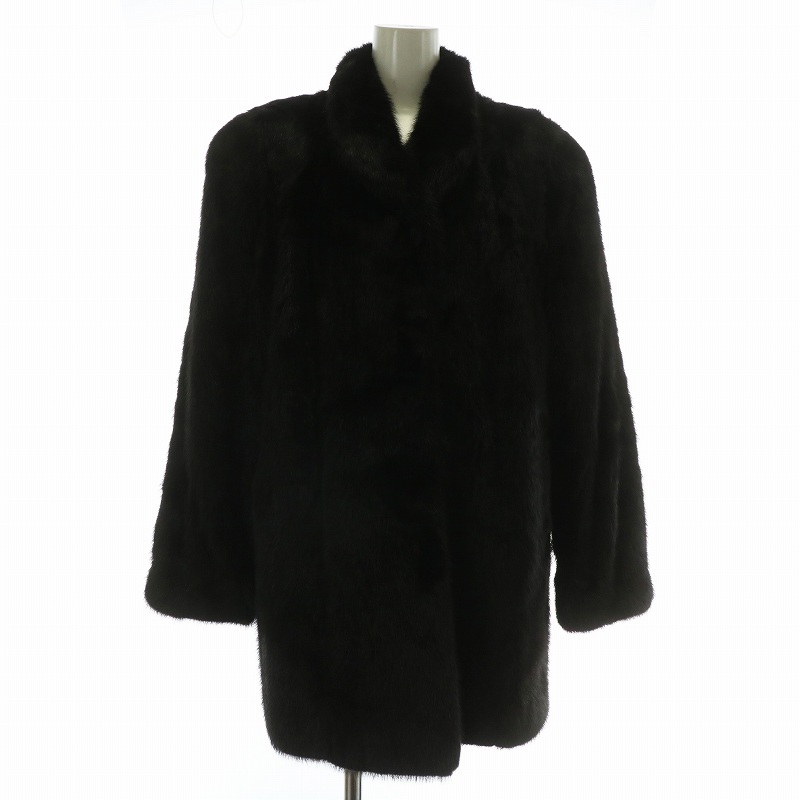 【中古】ノーブランド ファーコート アウター 毛皮 ミンク ミドル 肩パッド 13 XL 黒 ブラック /XZ ■GY18 レディース ノーブランド ファーコート アウター 毛皮 ミンク ミドル 肩パッド 13