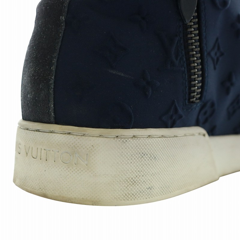【中古】LOUIS VUITTON スニーカー レザー スエード 切り替え ハイカット モノグラム 総柄 サイドジップ 36 23cm 紺 ルイヴィトン LOUIS VUITTON スニーカー レザー スエード 切り替え