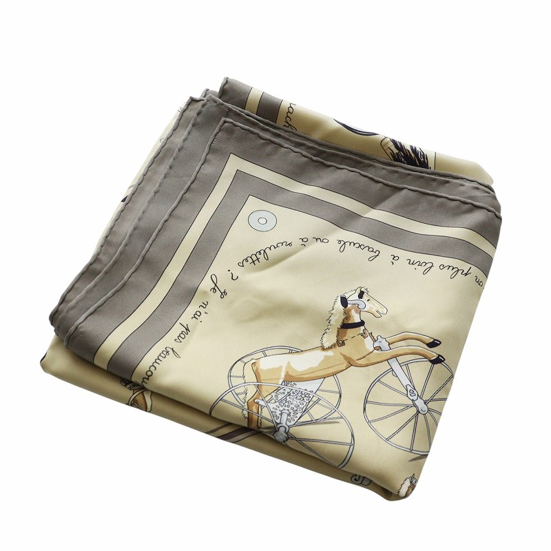 【HERMES】エルメス 希少！フリンジ付きカレ チェック×馬柄 エルメス HERMES Raconte moi Le Cheval お馬の話をして カレ 大判