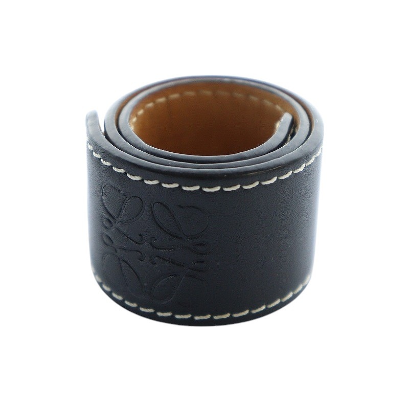 LOEWE バングル　ブラック　アナグラム　スラップ　レザー　型押し　ロエベ LOEWE バングル ブラック アナグラム スラップ レザー 型押し ロエベ